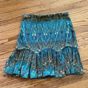 Chaps A-Line Skirt Knee Length Unlined Pull On Blue Geometric Elastic sz M